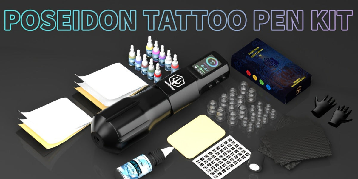 Tattoo Kit Complete Wireless with LCD Screen - POSEIDON LTK08 Battery Pen 20 Needles 11 Inks 6H Runtime Practice Skin Transfer Paper Full Tattoo Supplies for Beginners & Profession - product image 14