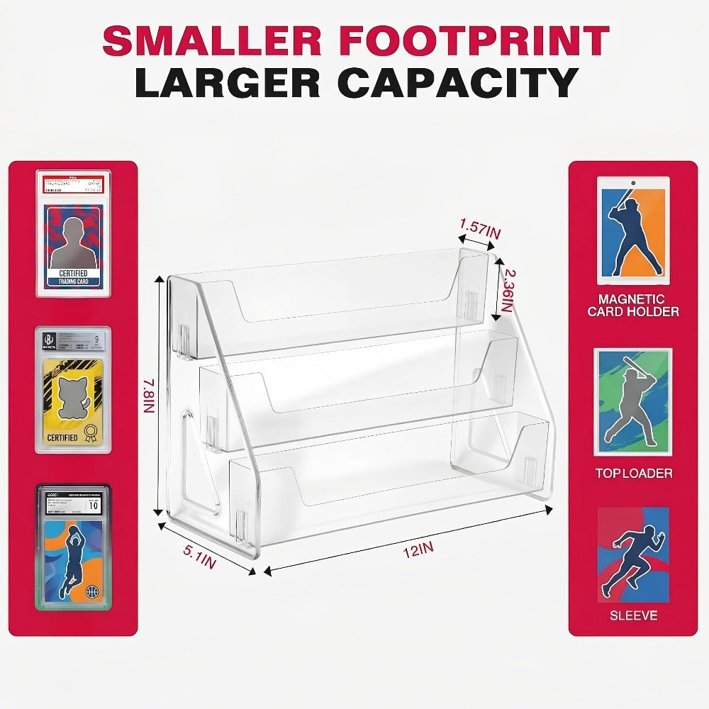 3 or 5-Tier Vertical Collectible Card Showcase, Snap-In Assembly No Tools Desktop Holder for Baseball Basketball Pokemon MTG Trading Cards – PSA BGS SGC Graded Card Display Stand