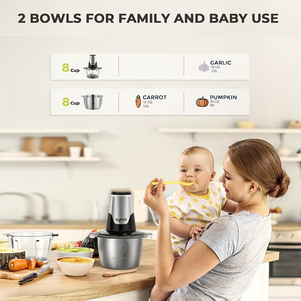 Mini Food Processor 450W with 2 Bowls – Electric Food Chopper, 4 Bi-Level Blades, Meat Grinder for Baby Food, Meat, Onion & Vegetables, 2 Speed - product image 5