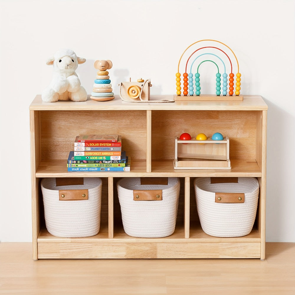 Rubber Wood 5-Compartment Bookshelf 35.4" – 2-Tier Wooden Storage Cabinet for Classroom, Playroom & Preschool | Kids Book Organizer Shelf for Daycare, Bedroom & Living Room | 5-Sec - product image 3