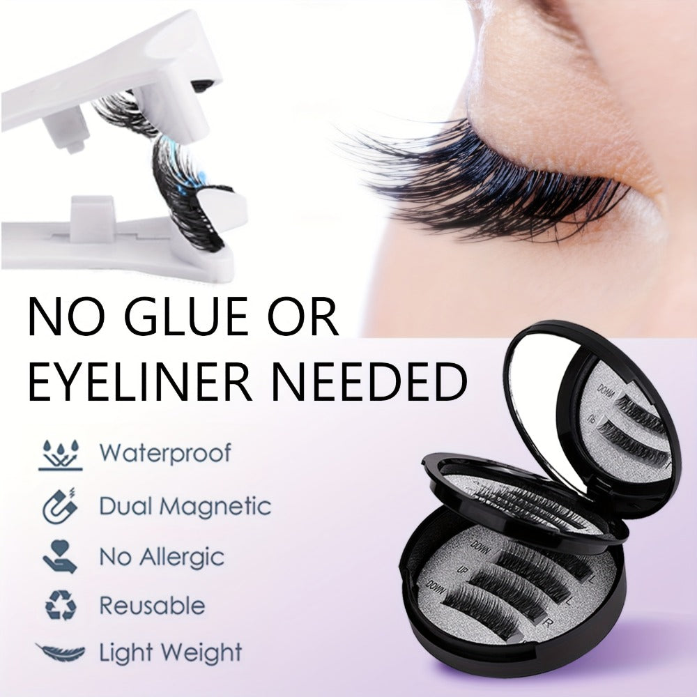 Waterproof 3D Magnetic Lashes 8Pcs Reusable Double Strip False Eyelashes Set with Clips & Glue – Natural Look for Women, Daily Wear, Parties & Special Occasions - product image