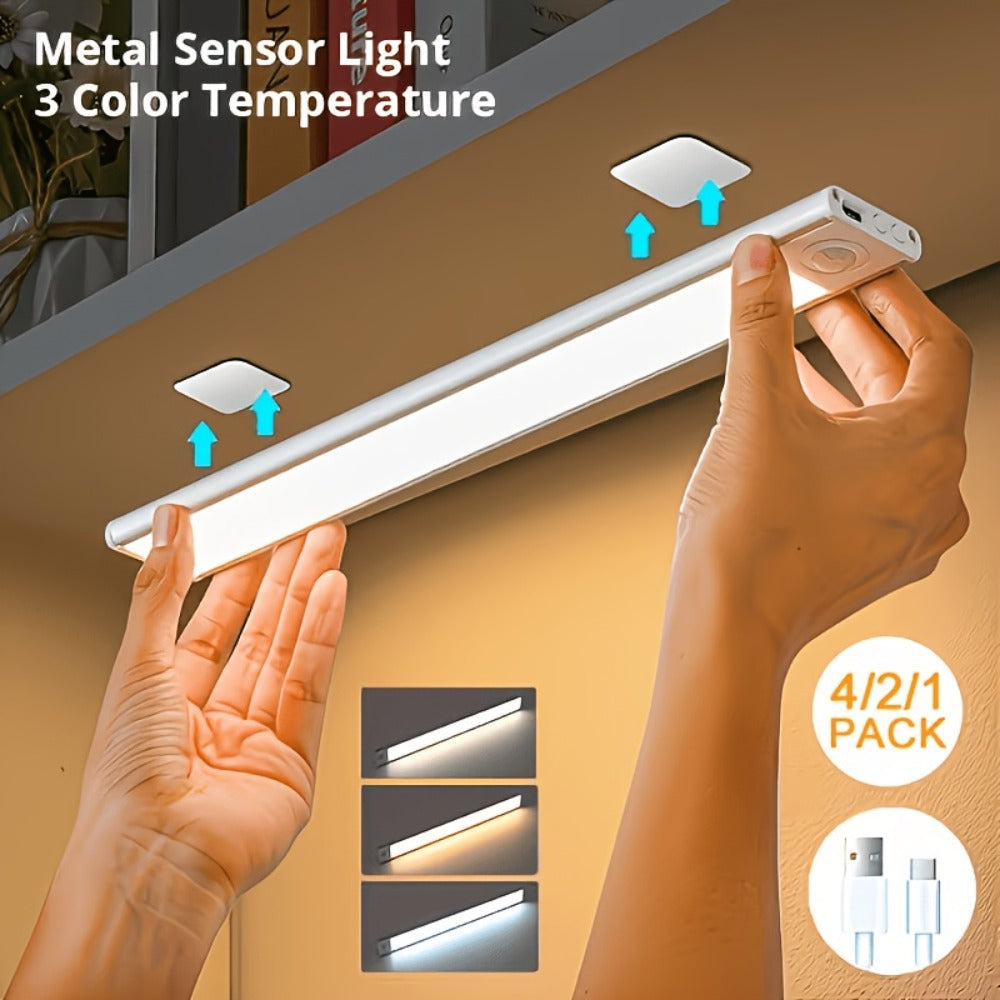 LED Motion Sensor Light USB-C Rechargeable 3 Color Temperatures Stepless Dimming Wireless Magnetic Under Cabinet Closet Night Light 1 2 4 Pack 20cm 30cm 40cm 50cm - product image