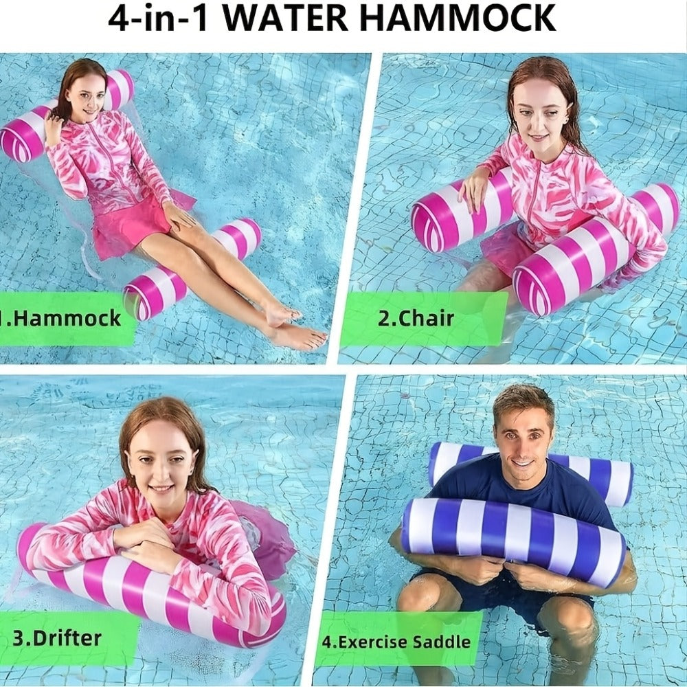 4-in-1 Inflatable Pool Float Hammock 2-Pack for Adults | Floating Bed, Lounge Chair, Drifter & Saddle, Striped Water Hammock for Swimming Pool Lake Beach - product image 8