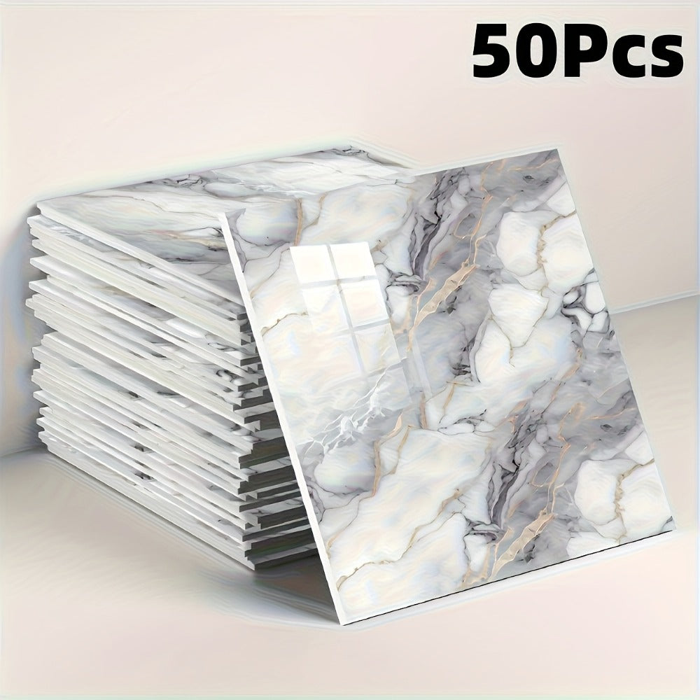 Peel and Stick Wall Tile Stickers Marble Pattern Self-Adhesive Waterproof Glossy Wallpaper 50/100Pcs for Kitchen Bathroom Living Room Home Decor - product image 22