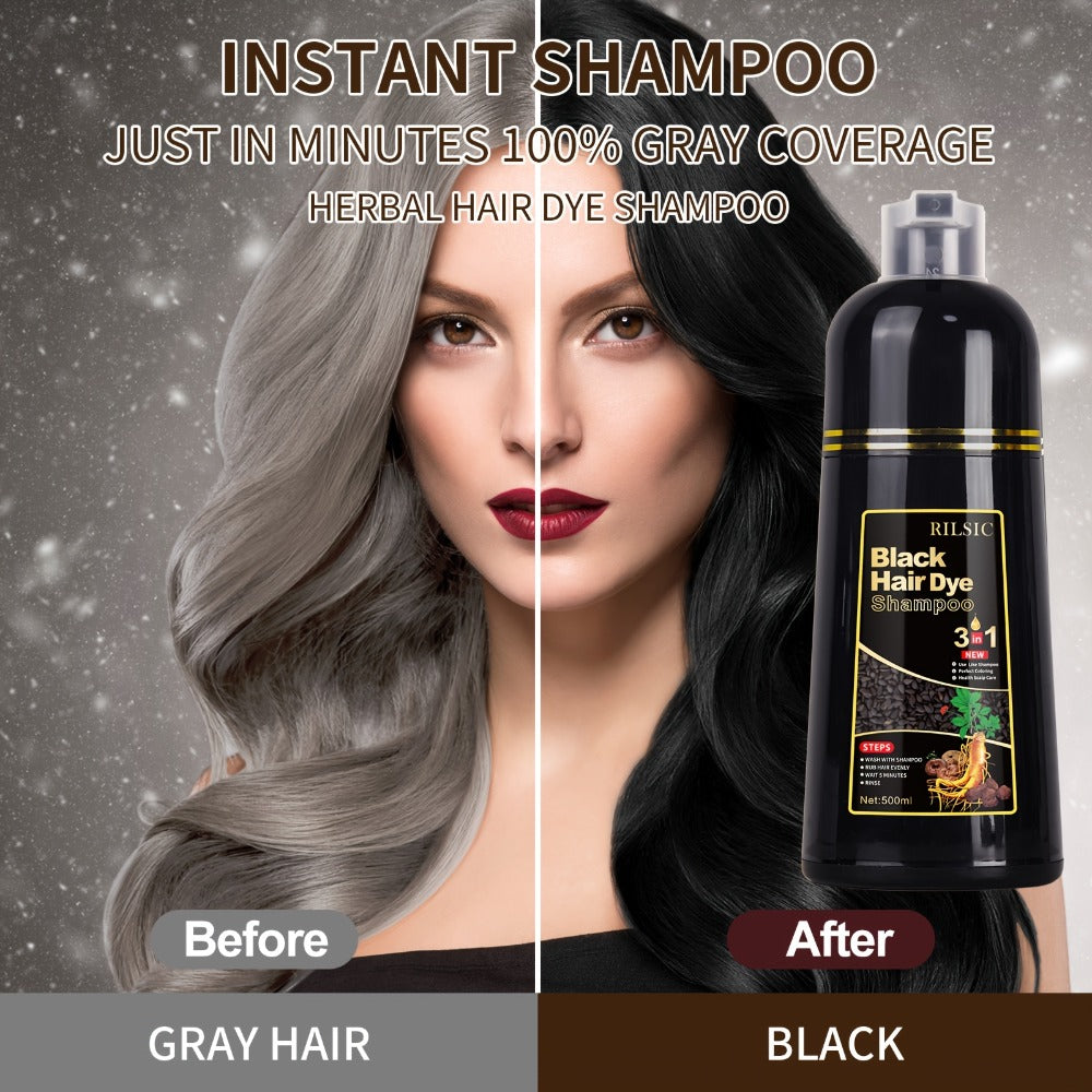 Herbal Hair Dye Shampoo 3-in-1 with Plant Squalene 2pcs 16.91oz — Instant Gray Hair Coverage, Natural Color in Minutes, Brown Dark Brown & Black, Unisex Men & Women - product image 4