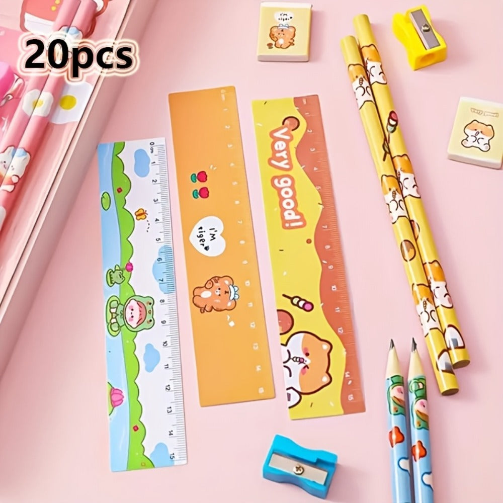 20-Piece Cartoon Pencil Stationery Set with Ruler Eraser Sharpener, Random Cartoon Styles, Kids School Supplies, Party Favor Prizes, Festival Gift Set for Students - product image 4