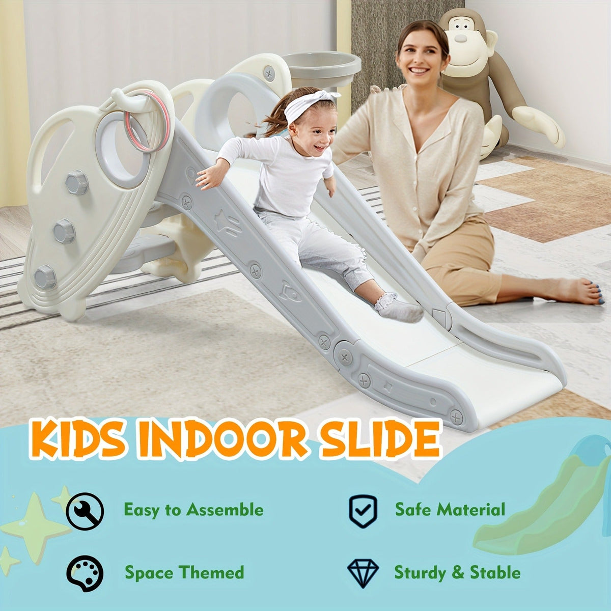 Foldable Toddler Slide for Indoor & Outdoor | Kids Home Climbing Play Set, Birthday Gift for Boys & Girls | Non-Slip Steps, Safe Handrail, Anti-Slip Mat, Extra-Long Buffer Slide