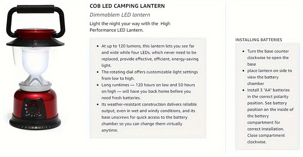 High Brightness Portable Camp Lights for Hiking, Fishing, Emergency Power Outage & Outdoor Adventures, Adjustable Brightness Tent Lantern Set – 4-Pack COB LED - product image 12