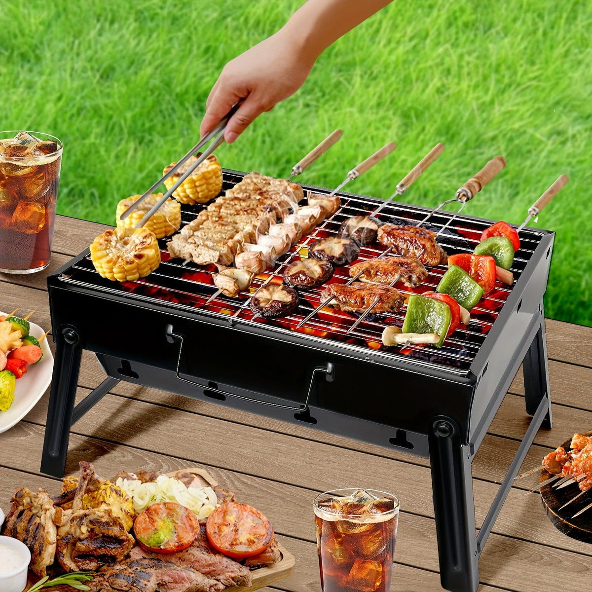 Travel-friendly Folding Charcoal Grill Smokeless BBQ Grill for Camping Picnic Backyard Garden Patio Outdoor Cooking Space-saving Long-lasting Iron Barbecue Grill