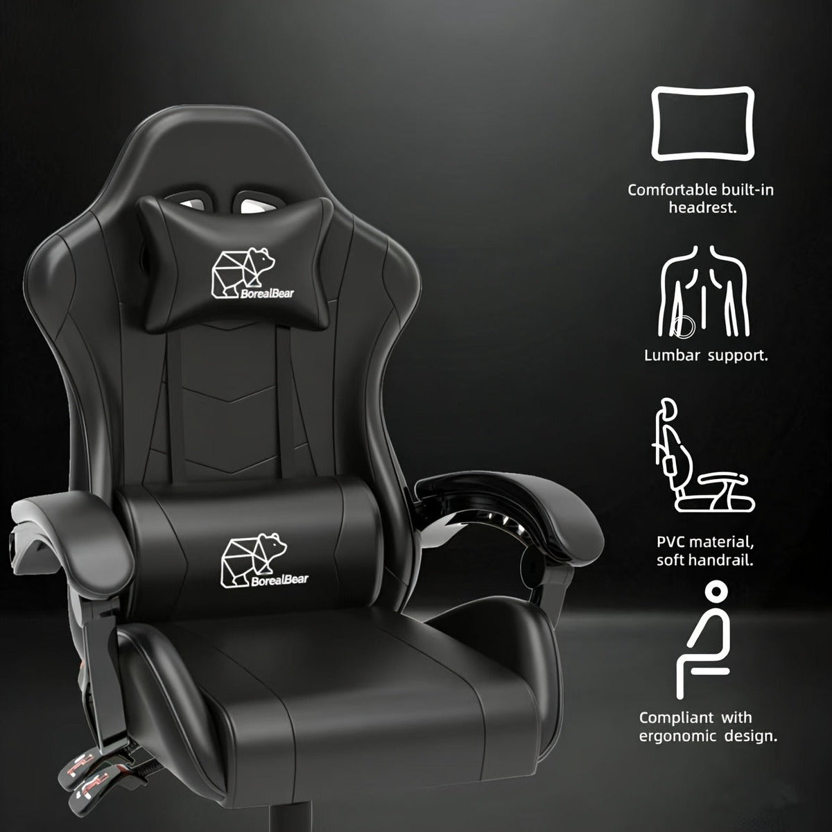 Ergonomic Reclining Computer Chair 360° Swivel Adjustable Height – Gaming Chair with Footrest & Lumbar Support