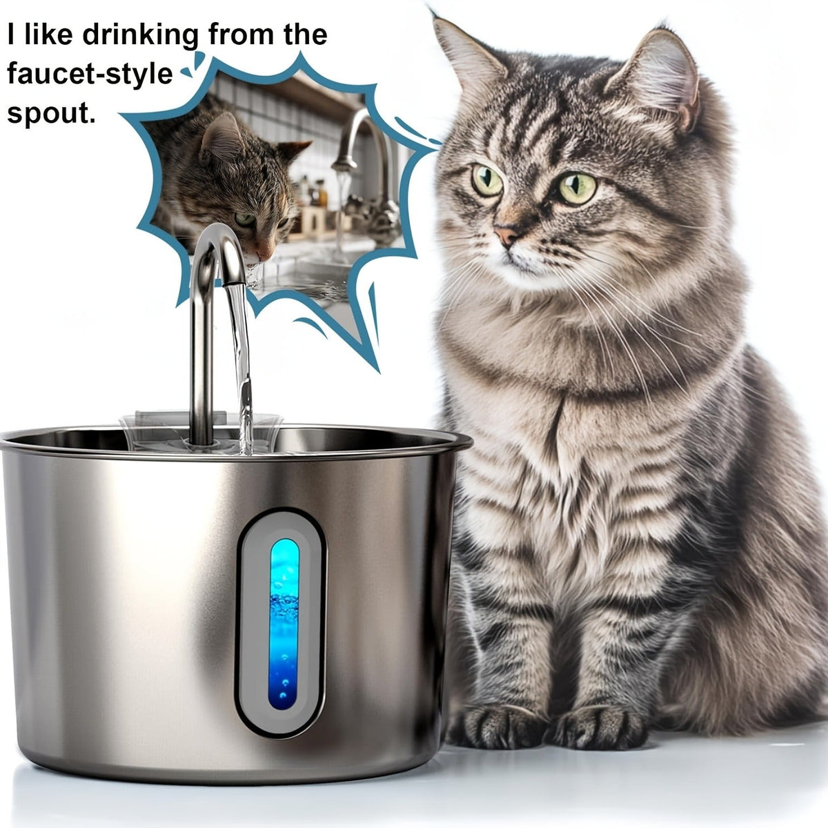 304 Food-Grade Steel, Ultra-Quiet USB Pump, 3-Stage Filtration, Visible Water Level Window, Auto Circulation for Cats & Small Dogs – Stainless Steel Cat Water - product image 7
