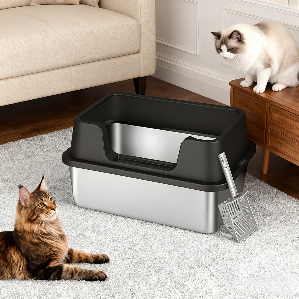 Stainless Steel Cat Litter Box with Scoop – High-Wall Semi-Enclosed Design, Non-Stick Easy Clean Surface, Anti-Leakage Odor Control, 2 Sizes for Kittens - product image 13