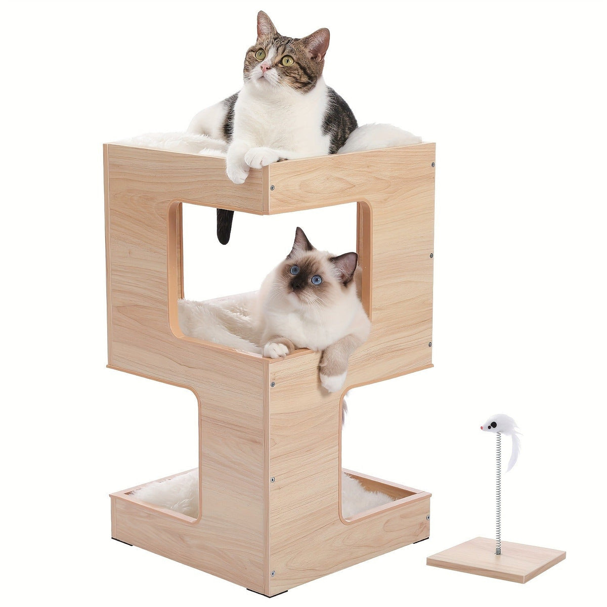 Cat Tree Small Modern 23.6" Wood Cat Tower Furniture with Scratching Pad Removable Soft Mats & Free Cat Toy for Indoor Kittens – Brown – Climbing Scratching - product image 4
