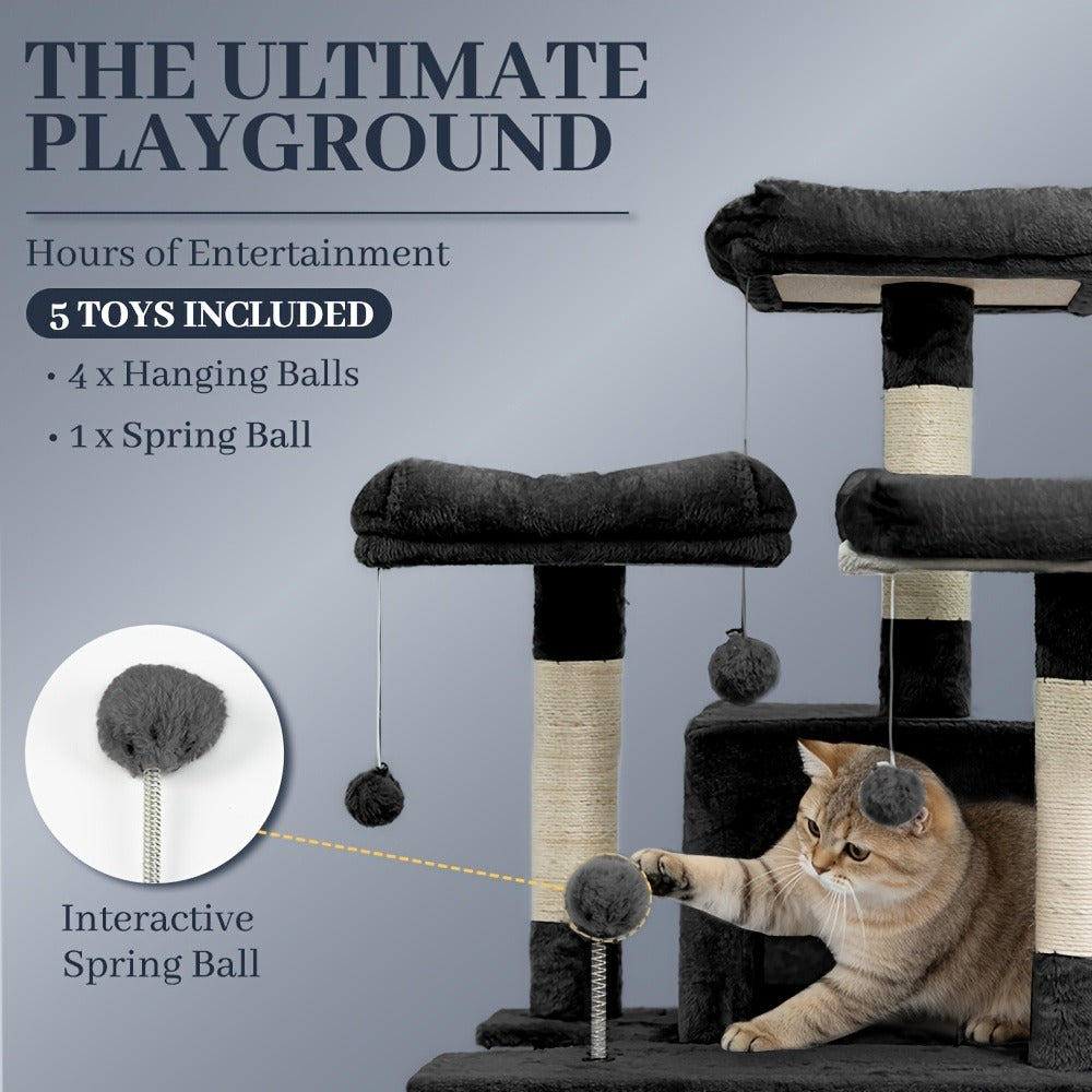 Large Multi-Level Cat Tree Tower – 68 – 81 Inch Tall Cat Condo with 2 Condos, 3 Plush Perches, Scratching Posts & Cat Hair Brush - product image 14