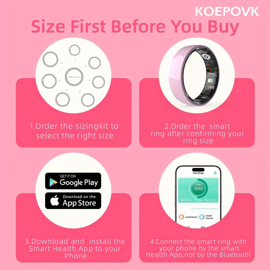 Fitness Tracker Smart Ring | Men & Women Sizes 7 | IP68 Waterproof, Sleep & Step Monitor, Crystal Charging Case, Stainless Steel | 13 - product image 27