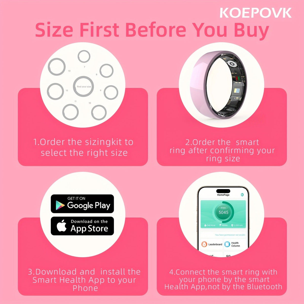 Fitness Tracker Smart Ring | Men & Women Sizes 7 | IP68 Waterproof, Sleep & Step Monitor, Crystal Charging Case, Stainless Steel | 13 - product image 27