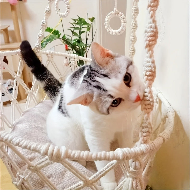 Indoor Cat Nest Basket for 1-2 Cats, 11.81" & 15.75" Diameter – Hand-Woven Rope Cat Hammock & Swing Bed - product image 13
