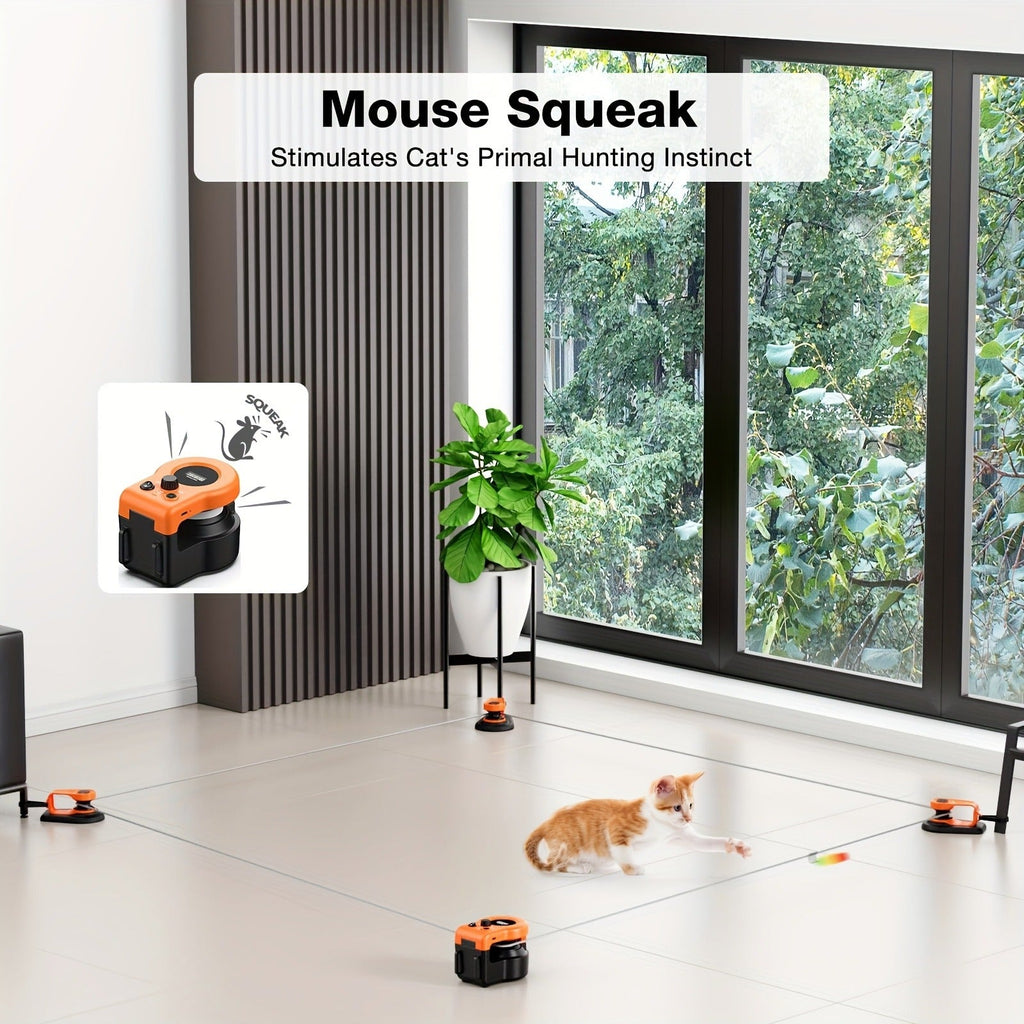 Electric Feather Mouse Lure Coursing Machine with DIY Track, Mouse Sounds, Auto Timer, Boredom Buster for Indoor Cats Kittens, 2 Speed Modes | Interactive Cat - product image 19