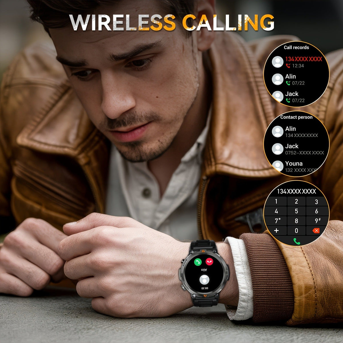 Wireless Calling, HD 1.45" Screen, LED Light, Fitness Tracker, iPhone & Android | EIGIIS KE3 Rugged Smartwatch for Men - product image 7