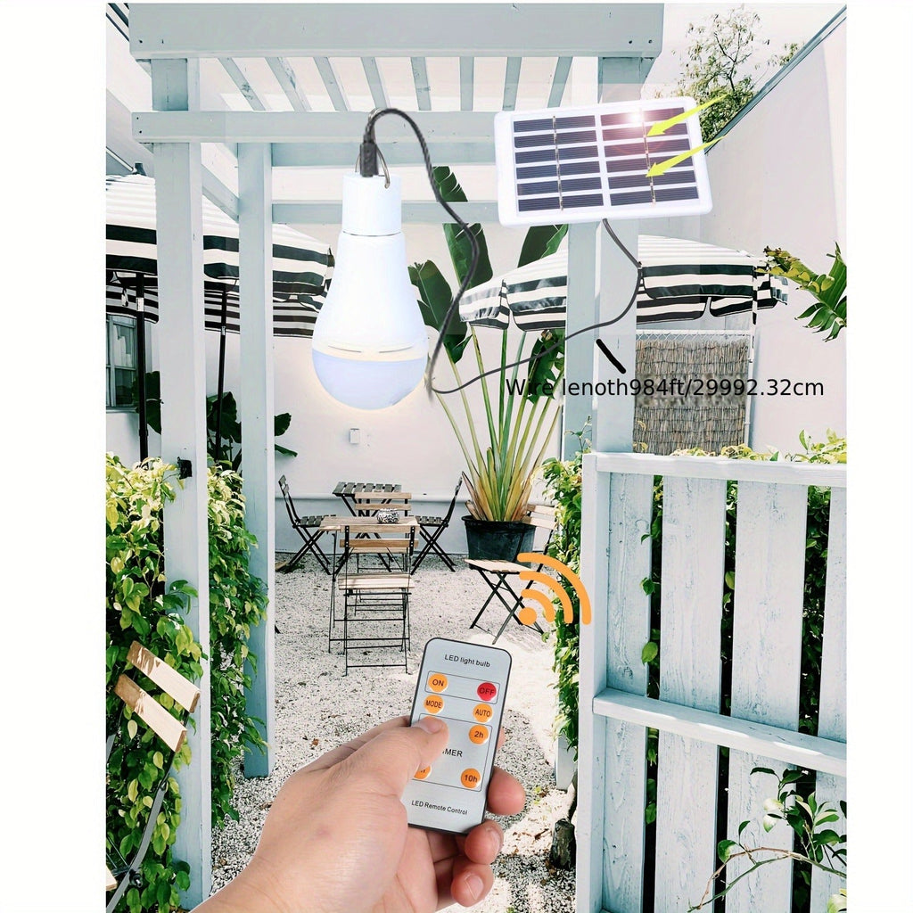 Solar Light Bulbs 2 Pack Campsite Outdoor | Shed, Chicken Coop, Emergency & Camping Light | Remote Control Timer, 4 Modes 300LM, Light Sensor Auto On/Off, Solar & USB Rechargeable