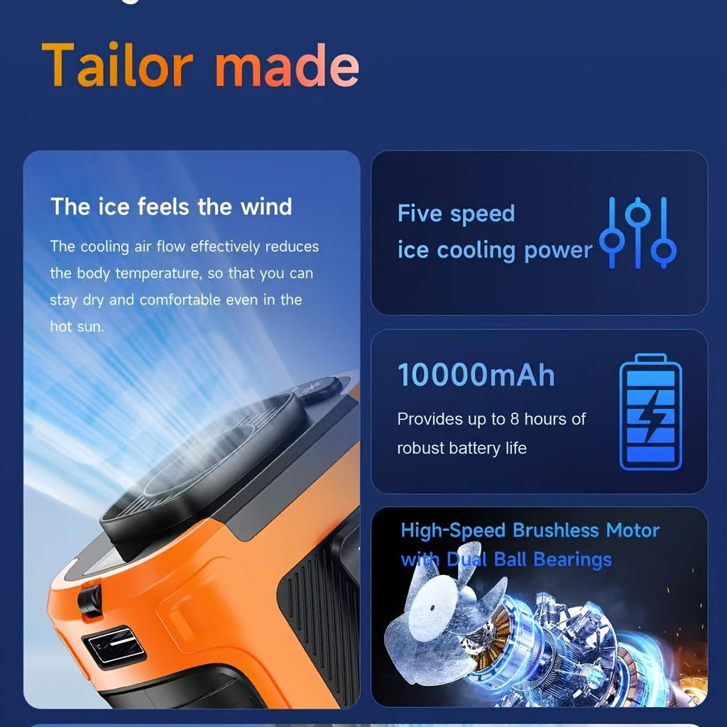 Wearable Neck Fan Rechargeable 10000mAh | 5-in-1 Carry-along USB Fan 22000RPM Brushless Motor | LED Power Indicator | 5 Wind Speeds | Built-in Flashlight - product image 11