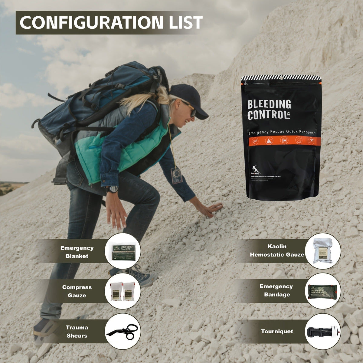 IFAK Trauma Kit Compact Black | Survival First Aid Kit with Bandages, Compressed Gauze & Scissors for Car, Family Trips, Outdoor Adventures, Hiking & Emergency - product image 7