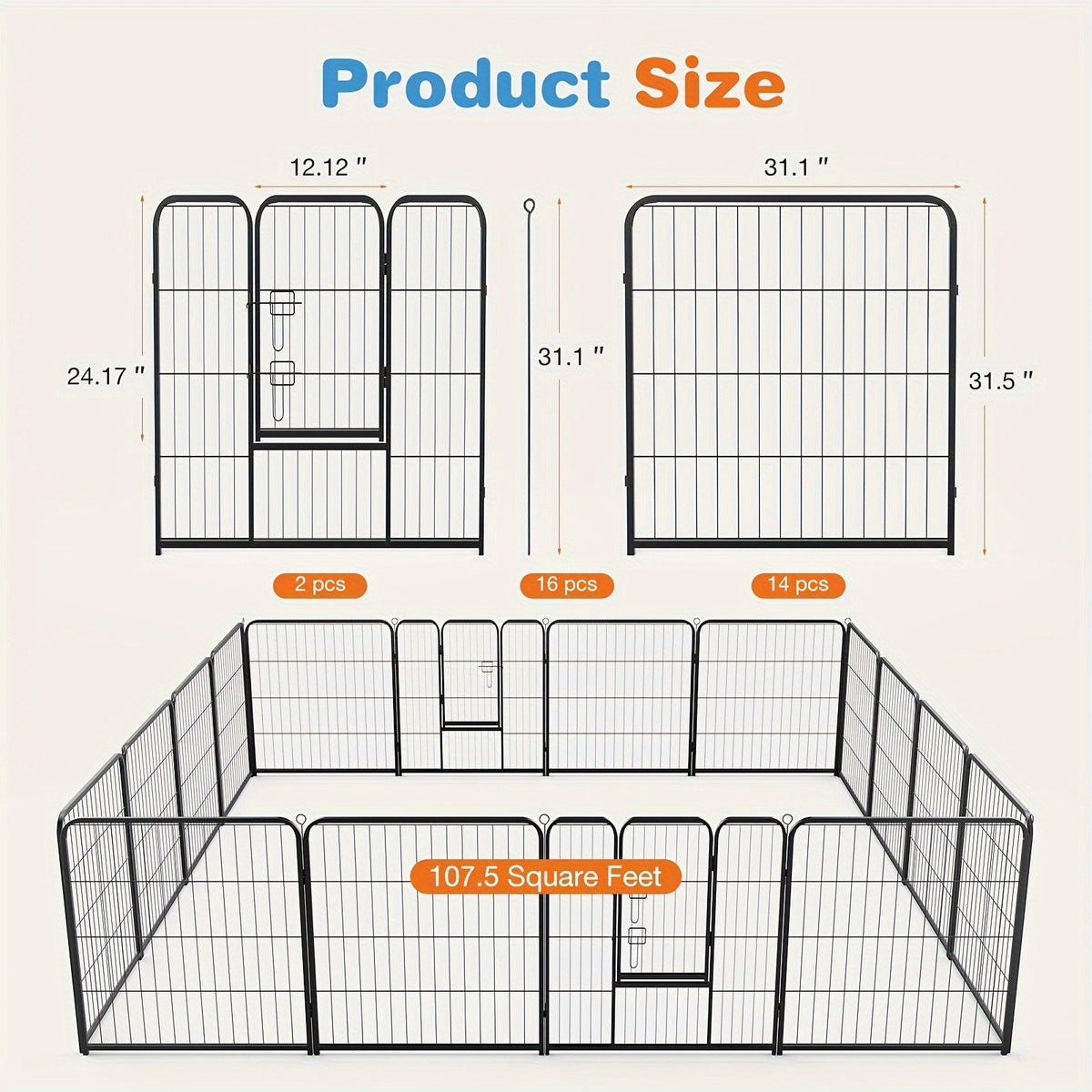 8 & 16 Panel Pet Exercise Pen for Large Medium Small Dogs, Carry-along Indoor Outdoor Puppy Pen for Yard Garden Camping RV, 24"/32"/40" Panel Height – Dog - product image 16