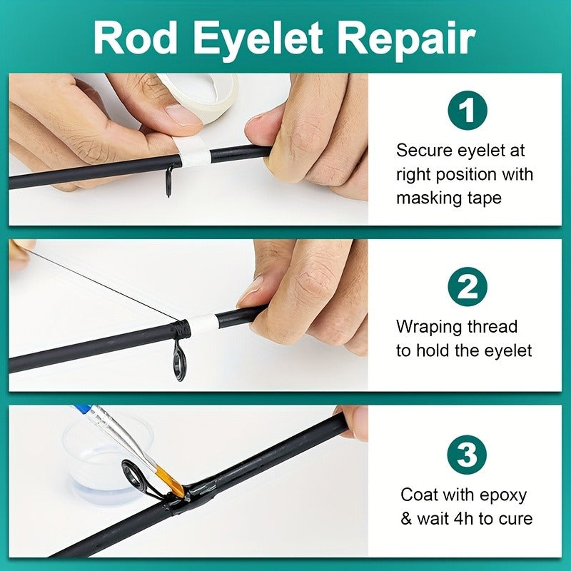Fishing Rod Repair Kit with Top Rings Guides AB Epoxy Glue Winding Line Textured Paper Complete Rod Break Fix Set Iron Rod Guides Replacement Supplies FRT-02 - product image 9
