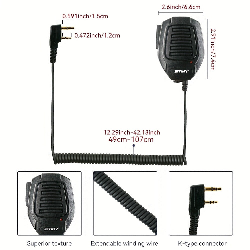 Coiled Cable, 360° Rotating Clip – Walkie Talkie Speaker Mic 3.5mm Jack for Baofeng BF-888S UV-5R & Kenwood TK Series - product image 7