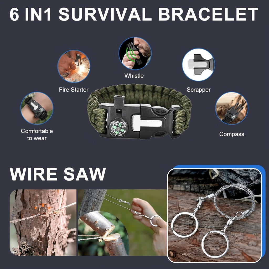 Outdoor Survival Kit 12-115 Piece – Unique Outdoor Gift Idea – Emergency Gear Set for Camping, Hiking & Survival, Multi-Tool Equipment for Men, Dad, Husband