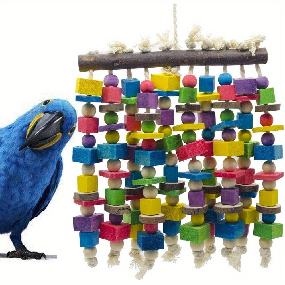 Multicolored Foraging Shredding Toy for Large Parrots & Birds – Bird Parrot Chewing Toy Large Natural Wooden Blocks Tearing Toy 15.7"x9.8" for Macaws Cockatoos - product image 7