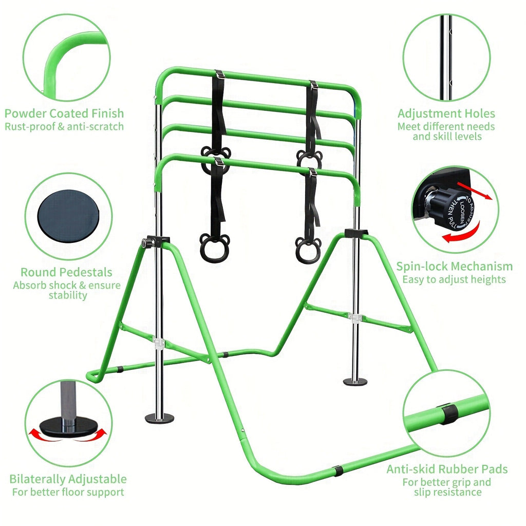 Height Adjustable Horizontal Bar for Indoor Outdoor Home Use, Strength Training & Fitness Exercise Equipment, Green & Yellow – Adjustable Gymnastics Pull-Up - product image 9