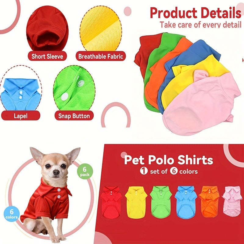 Dog Polo Shirt 6-Pack Collared T-Shirt Breathable Pullover | 100% Polyester All-Season Pet Outfit for Small Medium Dogs & Cats, Boy & Girl Puppy Kitten - product image 5