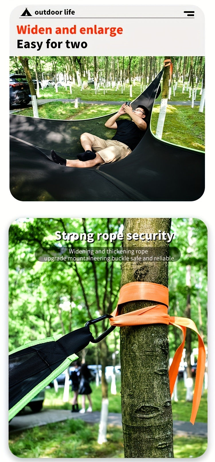 Outdoor Triangle Hammock Multi-Person – Sturdy Hanging Hammock for Adults & Kids – Large Aerial Tree Tent, Mesh Swing Camping Hammock for Backyard, Camping - product image 12