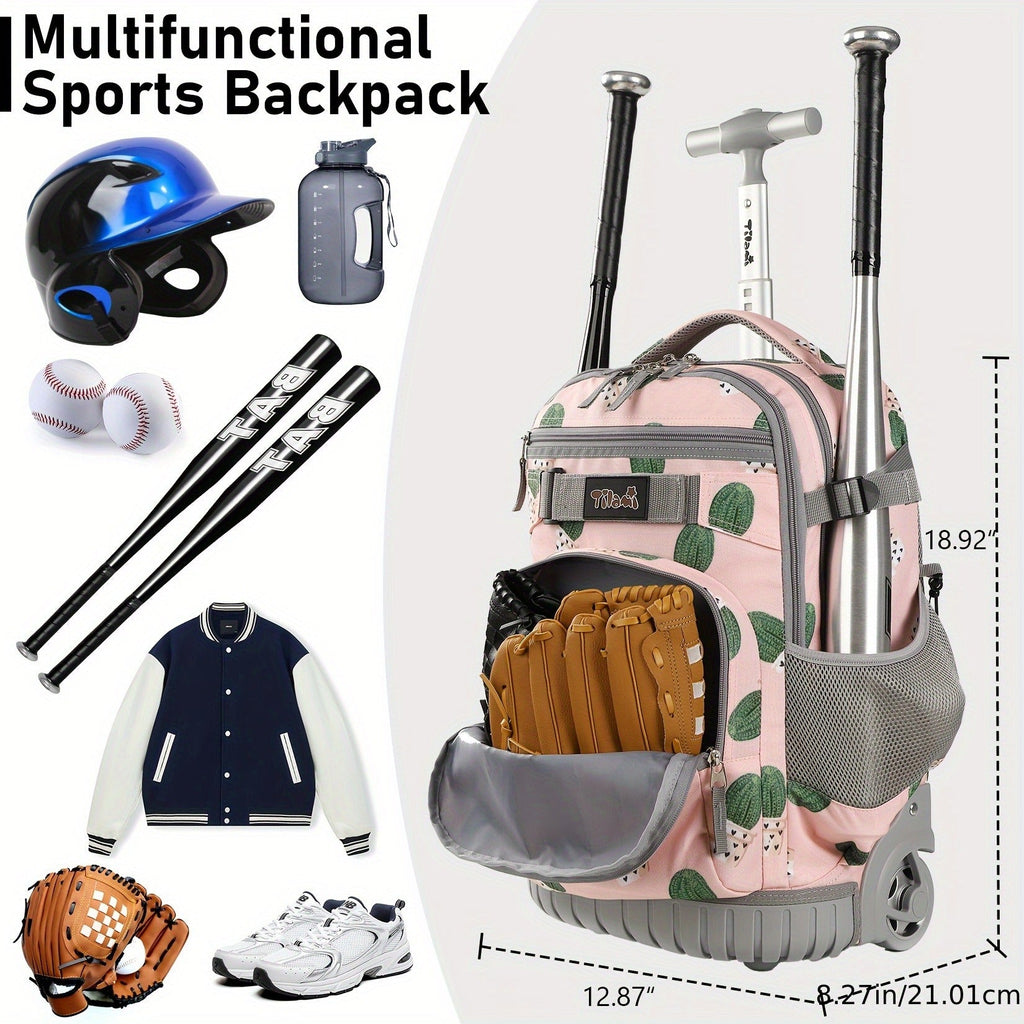 Large Capacity Baseball Softball Soccer Bag Multiple Pockets for Daily Commuting – Wheeled Sports Backpack with Wheels