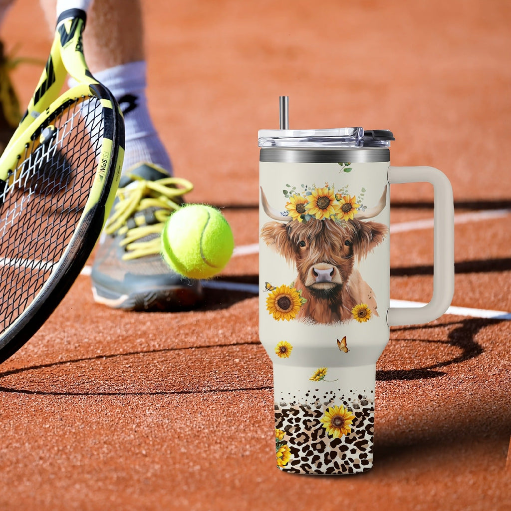 40oz Stainless Steel Tumbler with Handle and Lid | Cow Print Insulated Travel Cup for Hot & Cold Drinks, Double Wall Vacuum Tumbler for Camping, Sports - product image 10