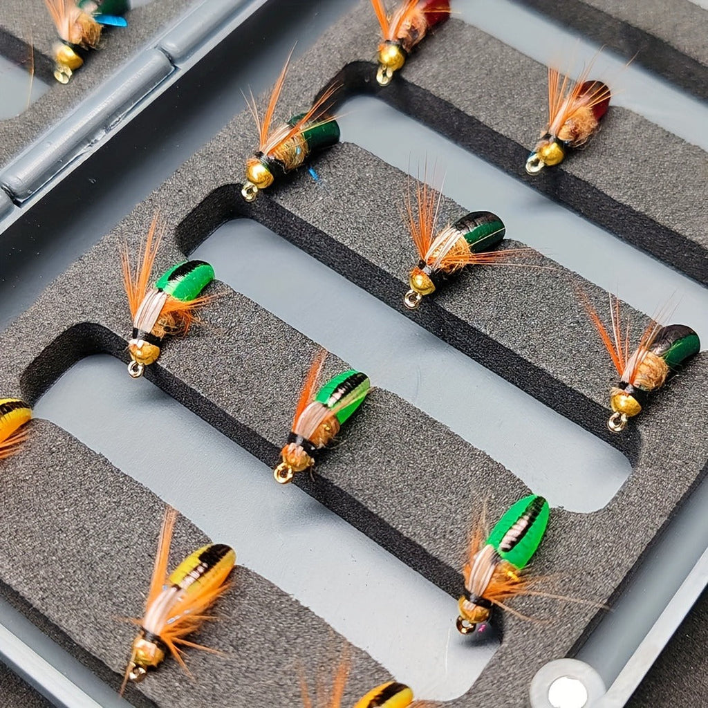 Brass Bead Head Caddis Nymph Lures Mixed Styles with Tackle Box, High Carbon Steel #10 Hooks for Bass Bluegill Trout Freshwater – Trout Fly Fishing Flies Kit - product image 7