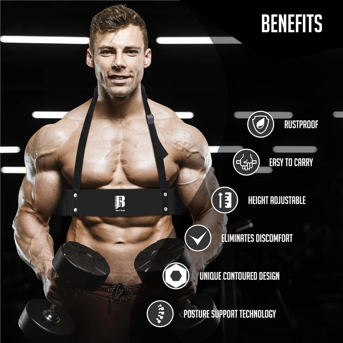 Heavy Duty Aluminum Bicep Curl Isolator, Adjustable Strap with Neck & Elbow Pads, Travel-friendly Preacher Curl Alternative for Home Gym – Arm Blaster for - product image 7