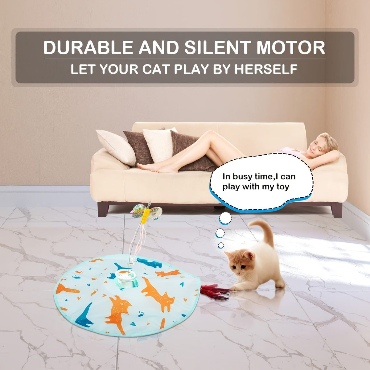 USB Rechargeable 1200mAh Auto Shut-Off 3 Speed Modes Indoor Cat Exercise Toy by Valonii – Interactive Cat Toy Electric Motion Activated 2-in-1 Rotating - product image 6
