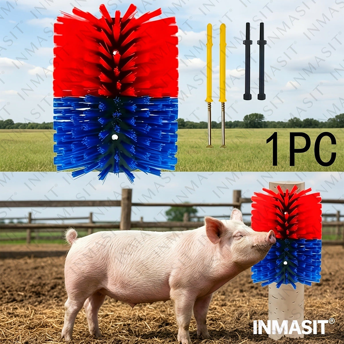 Livestock Grooming Brush Scratcher 8.7" – Easy Install with 4 Screws, Battery-Free Stress Reduction, Red/Blue & Yellow/Blue – All-in-One Massage & Itch Relief - product image 14