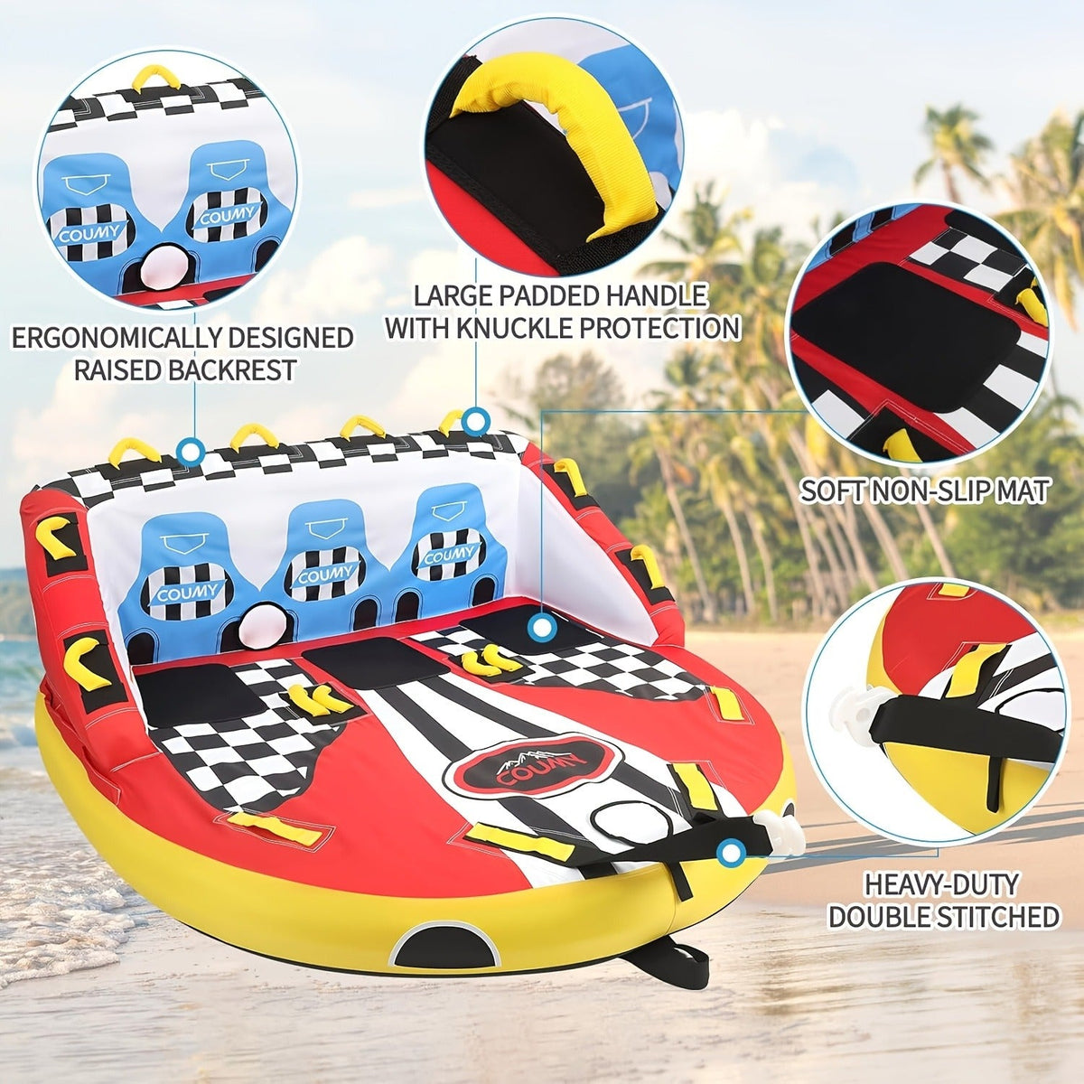 Inflatable Towable Tube for Boating – Heavy Duty PVC Pull Behind Water Tube with Front & Rear Tow Points, 840D Nylon Cover, Sofa Seat Design for 3-4 Riders - product image 9