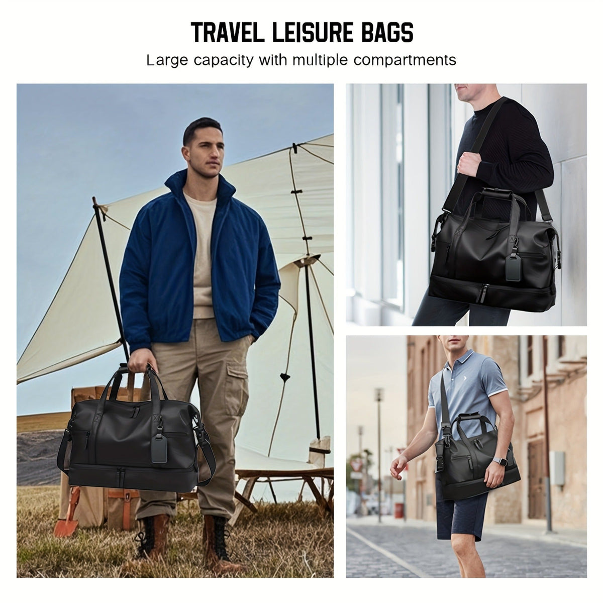 Lightweight Weekender Travel Bag for Workout, Daily Use, Carry-On & Overnight Trips, Available in Black, Blue & Gray – Gym Duffel Bag PU Collapsible Sports - product image 12