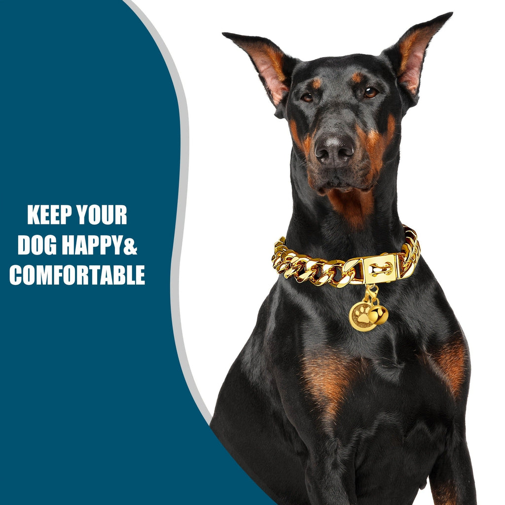 19mm Gold Plated Stainless Steel with Snap Lock, 6 Sizes for Puppy Small Medium Large Dogs | Cuban Link Dog Chain Collar - product image 5