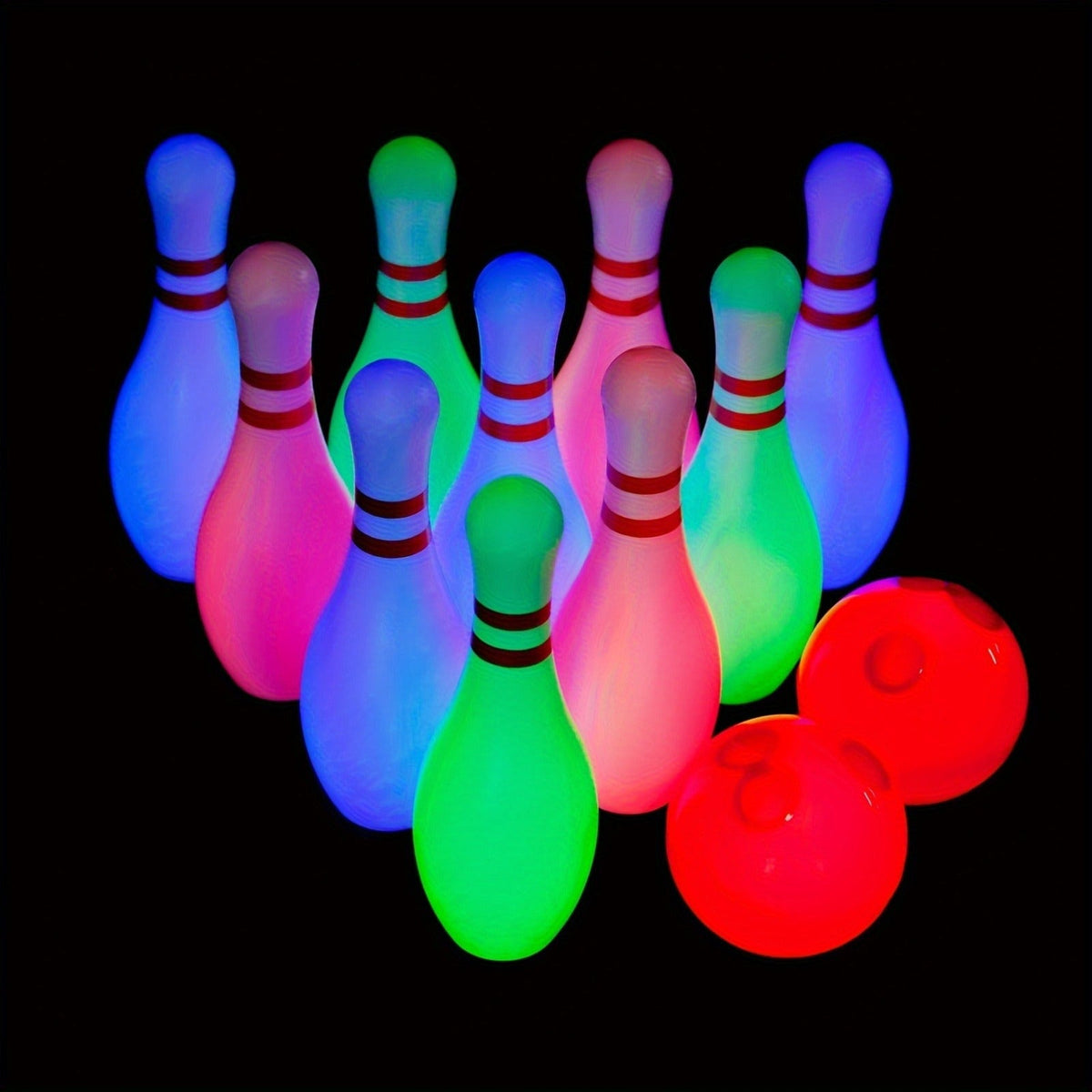 10 Pins & 2 Balls Indoor Outdoor Game Boys Girls Birthday Gift – Glow in the Dark Bowling Set for Kids