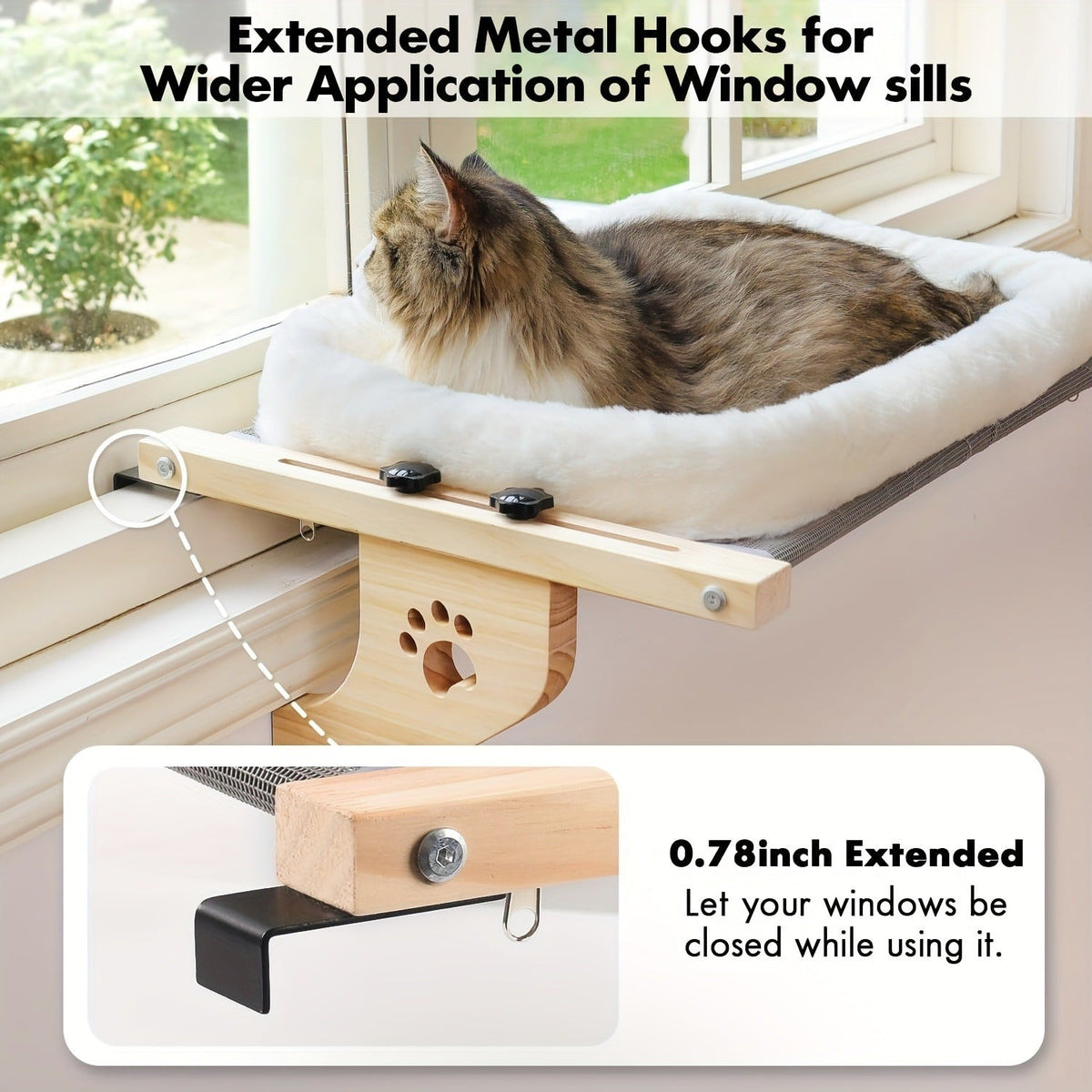 Cat Window Frame Hammock Adjustable | Long-lasting Frame Cat Bed with Paw Print Pattern, Easy Install Window Sill Bedside Cabinet Perch, Large Cat Hammock - product image 6