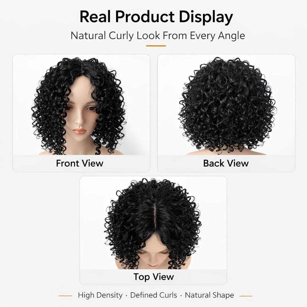 Glueless Deep Wave Curly Bob Wig with Rose Net Cap 14 Inch No Glue Secure Fit Short Curly Synthetic Wig for Women Burgundy Golden Dark Brown Light Brown - product image 17