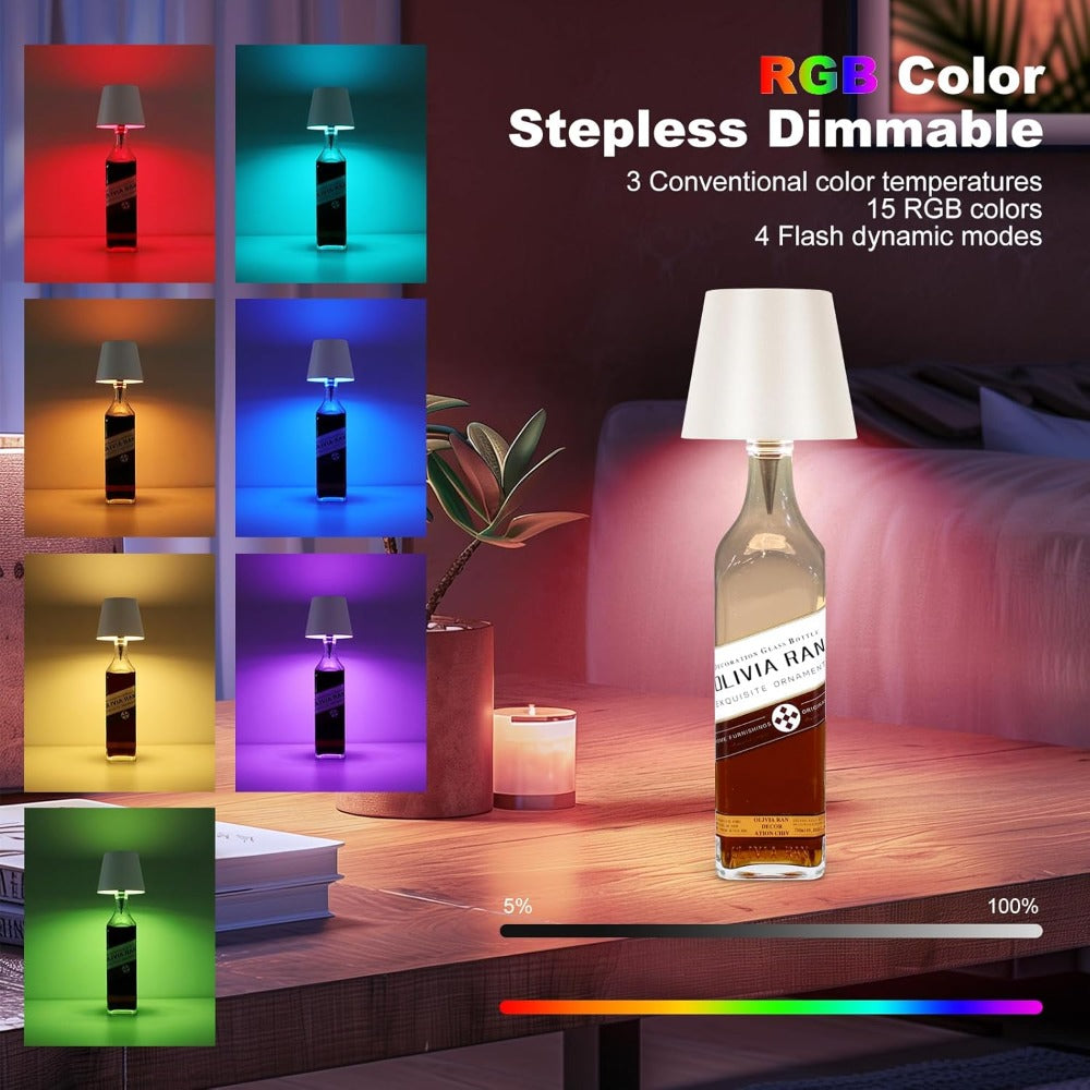 Rechargeable LED Bottle Lamp Table Lamp, 3 Color Temperatures, Touch Control Dimmable Bedside Light for Bedroom Dining Room Bar Desk – Modern Minimalist Design - product image 11