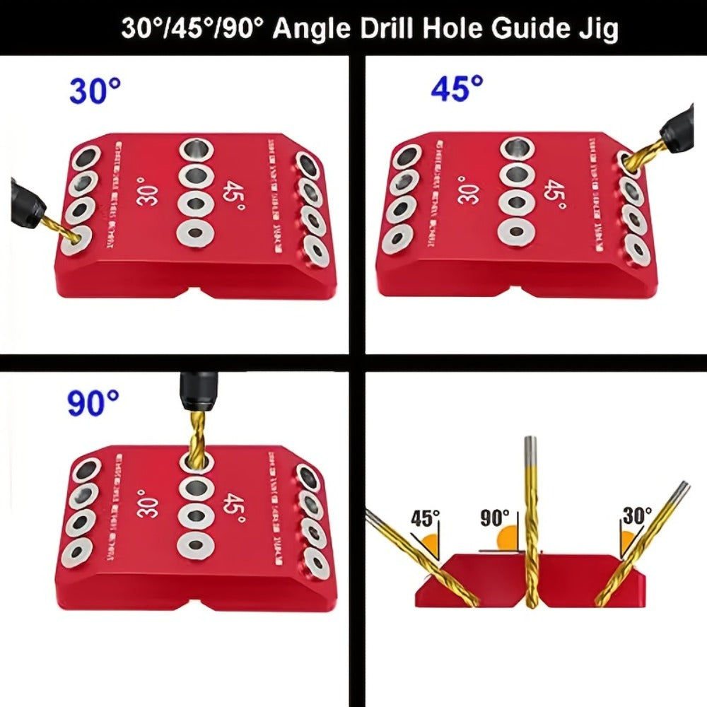 Multi-Angle Drill Guide Jig 30 45 90 Degree All-Metal for Cable Railing Lag Screw Installation Deck Stair Handrail Post Hole Drilling Precise Railing Setup Tool Red - product image 2