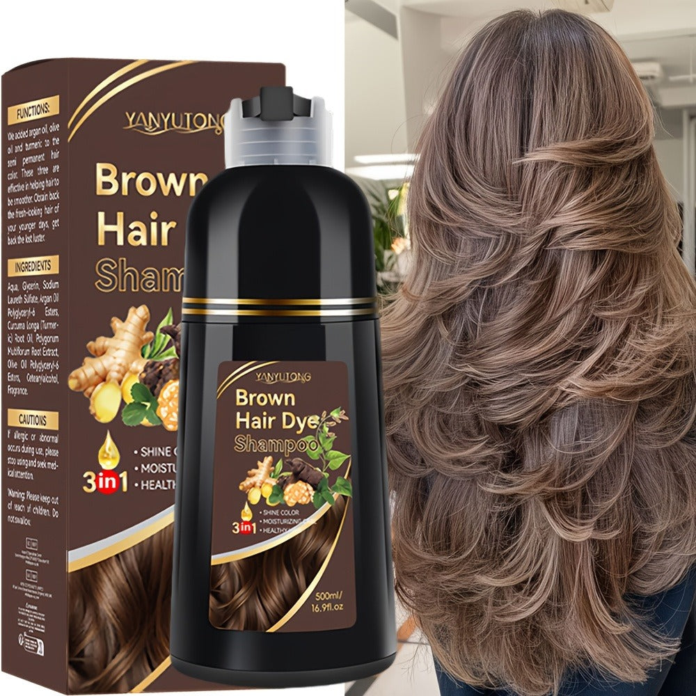 Plant Pigment Gray Coverage Hair Dye Shampoo 500ml — 2-in-1 Glycerin Moisturizing Color & Cleanse, Fast Gray Coverage, Black Brown Chestnut Red, Safe Unisex All Hair Types - product image