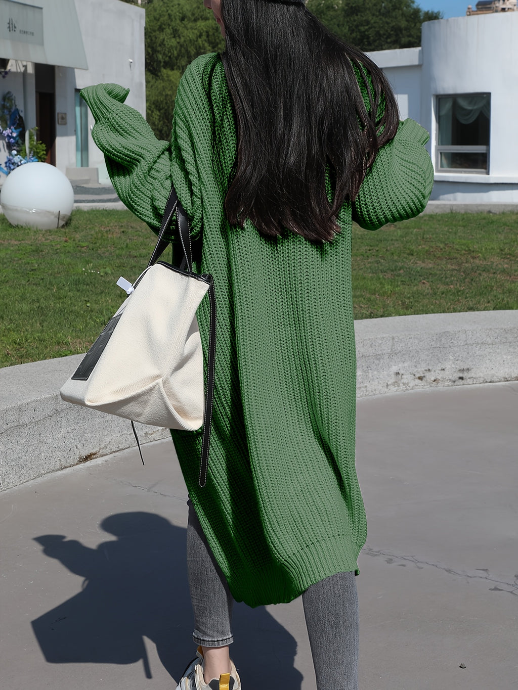 Plus Size, Solid Color Plus-Size Women's Long Pocket Cardigan Loose Over-the-Knee Sweater Coat Fashion Versatile Outerwear - product image 31